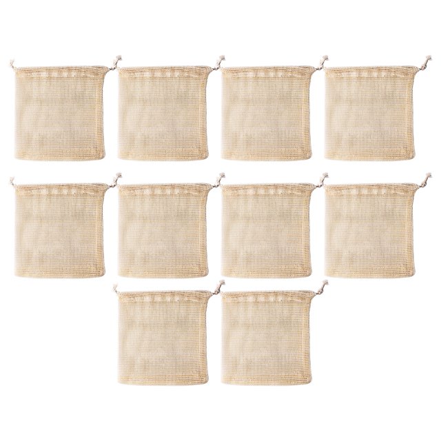 Yeacher 10 PCS Cotton Mesh Bags Drawstring Reusable Muslin Produce Bag Washable Multi Purpose Storage Bag 6.3 x 6.3 Inch Make-up Mesh Bags for Travel & Outdoor Activities (Beige)