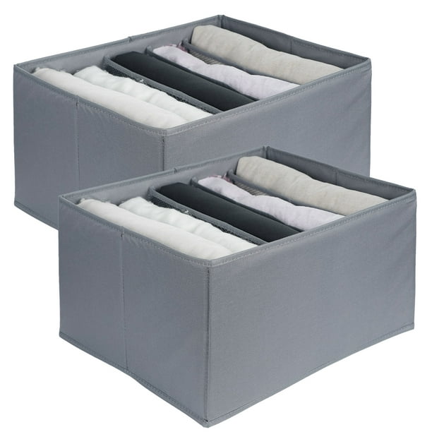 Foldable Storage Box Grey, 2 Pcs Collapsible Cabinet Clothes Organizer with  Individual Compartments, Drawer Organizer with Dividers for Pants,  Trousers, Jeans, Shirts, Sweaters, Leggings 
