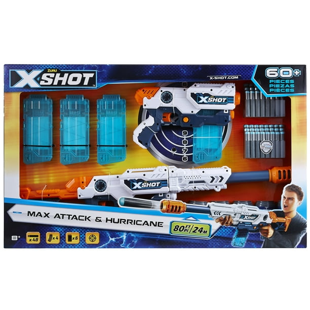XShot Excel Max Attack and Hurricane Foam Dart Blaster Combo Pack (48 Darts 2 Extra Clips 6
