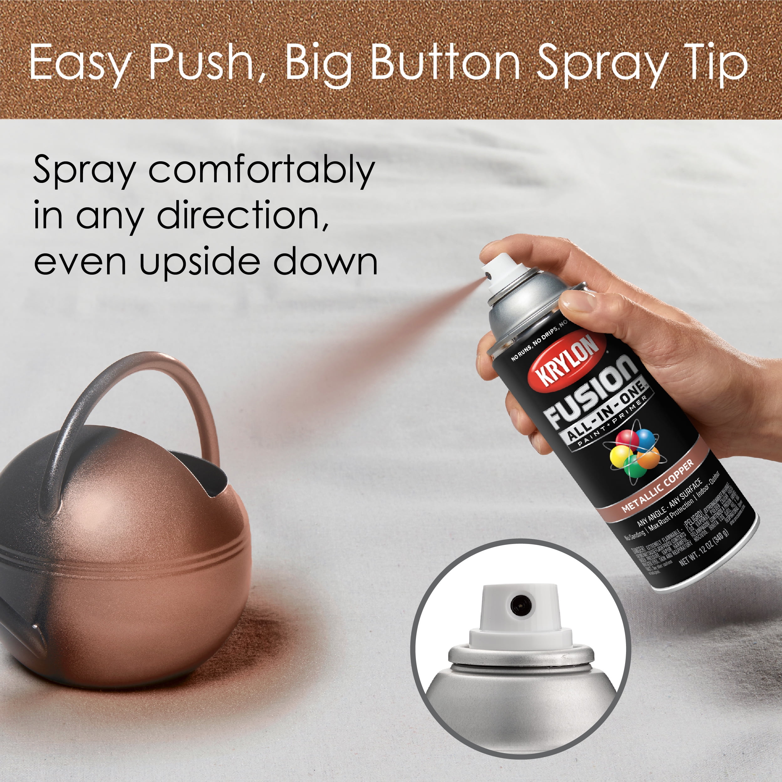 Krylon Fusion All-In-One Spray Paint, Metallic Copper, 12 oz.