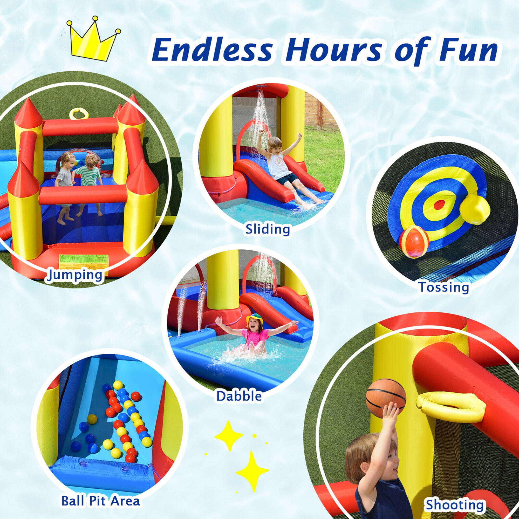 Gymax Inflatable Water Slide Castle Kids Bounce House Indoor & Outdoor w/ 480W Blower