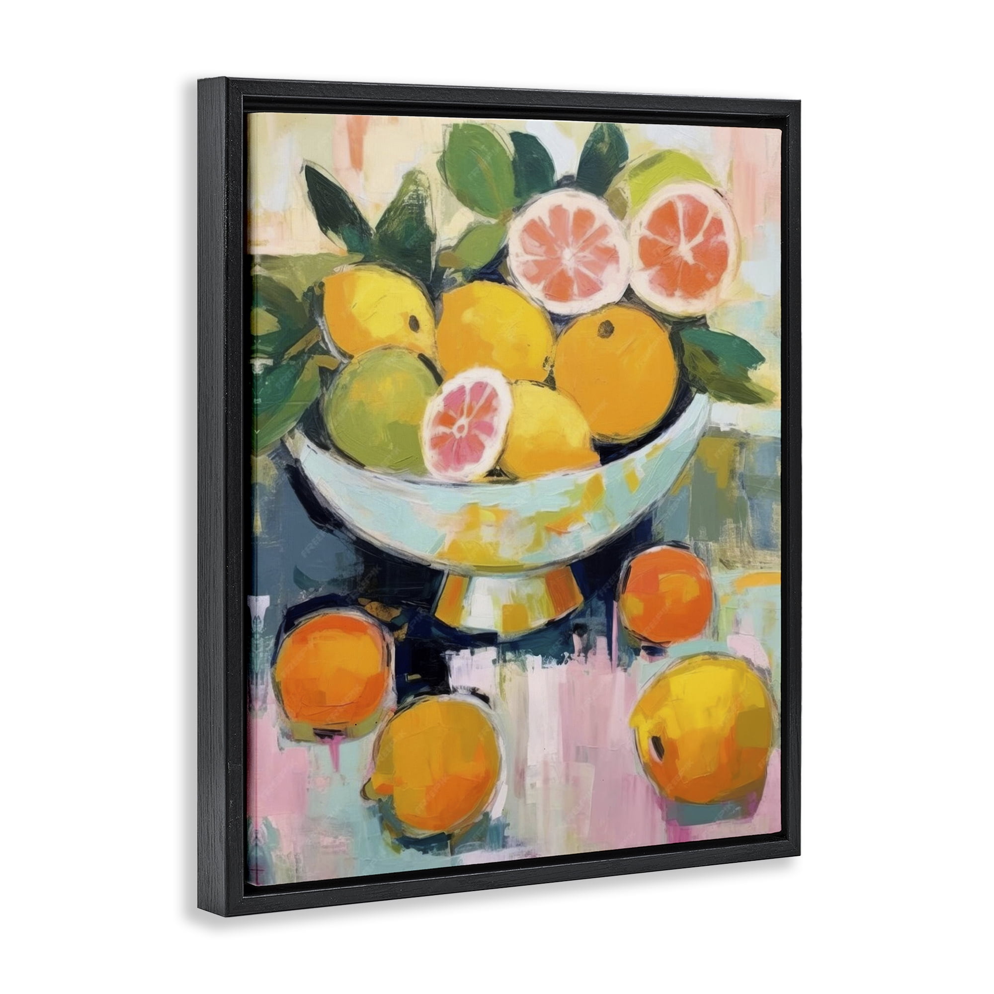Stupell Industries Abstract Citrus Still Life Food & Beverage Painting Black Floater Framed Canvas Art Print Wall Art, 25 x 31