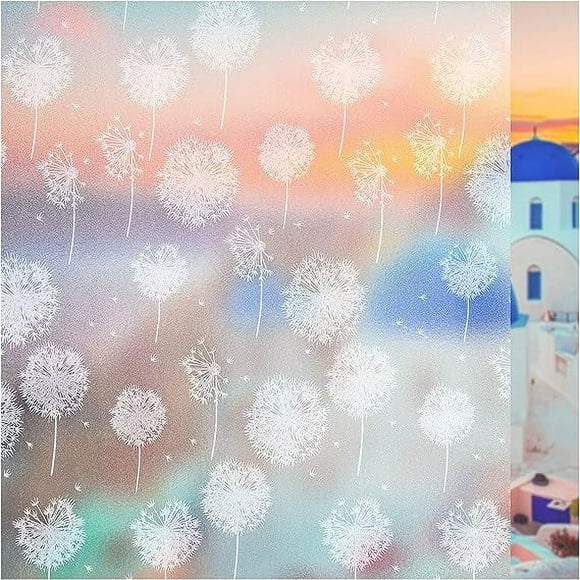 Zhuge Privacy Window Film Non-Adhesive Window Film Frosted Static Cling Glass Film Dandelion Patterns Window Stickers for Doors Home Living Room Kids Bedroom (17.5 x 78.7Inches)