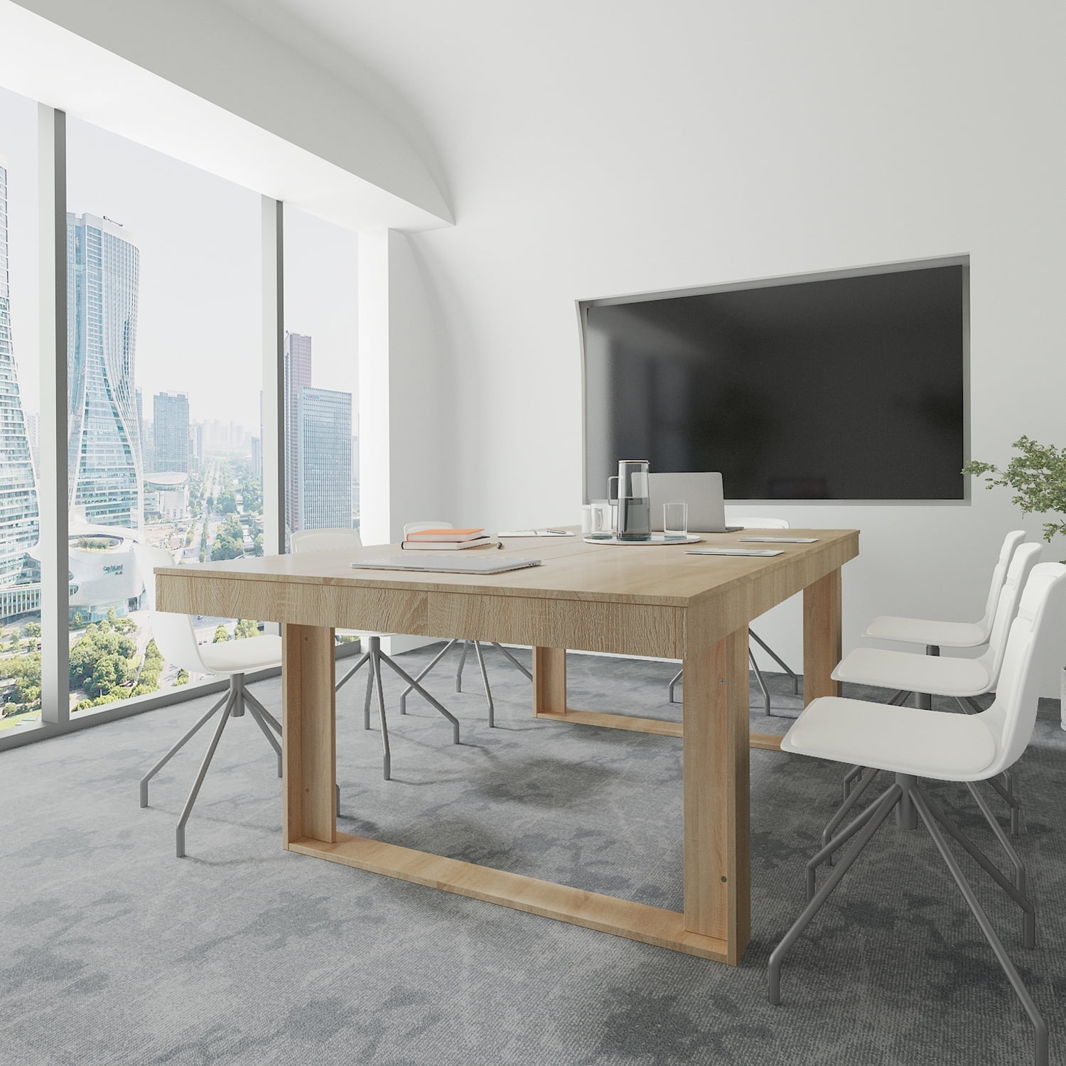 KULAGAGA Kitchen Dining Table for 6-8 People, Rectangular Meeting Table, 86.8"W x 47.2"D, Oak