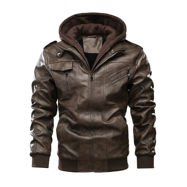 Men's Casual Motorcycle Clothes Quilted Warm Jacket Thickened Detachable Hooded Plus Size Jacket