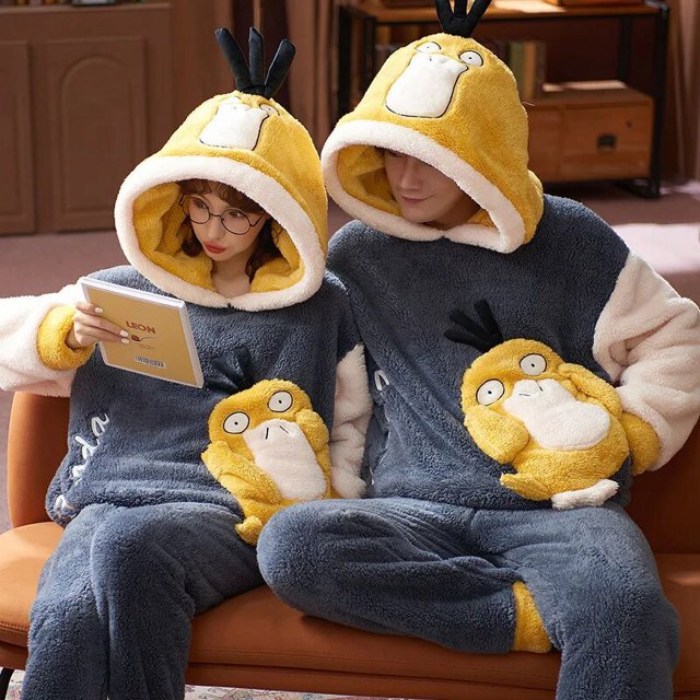 Conjuntos de pijamas para parejas para hombres y mujeres, ropa de dormir gruesa de invierno, ropa de dormir de dinosaurio de dibujos animados, amantes coreanos, ropa de casa suave y cálida