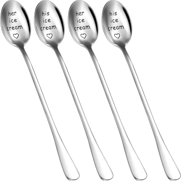 4 Pieces Ice Cream Spoons Engraved Personalized Her His Ice Cream