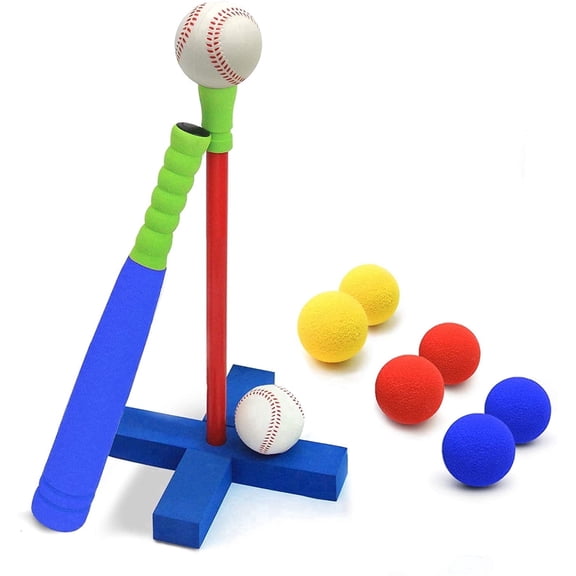 CELEMOON Foam Tball Set for Toddlers 3-5, T Ball Baseball Softball Bat Set Adjustable Batting Tee, 8 Colored Balls, for Kids Boys Girls 3-5 5-8 Years Indoor Outdoor Sport Playing Toys, Blue