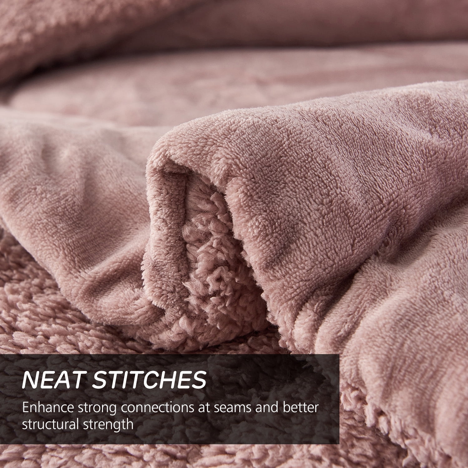 JML Sherpa Fleece Bed Blankets, Woodrose Thick Warm Borrego King Blanket for Bed, 79"x91"