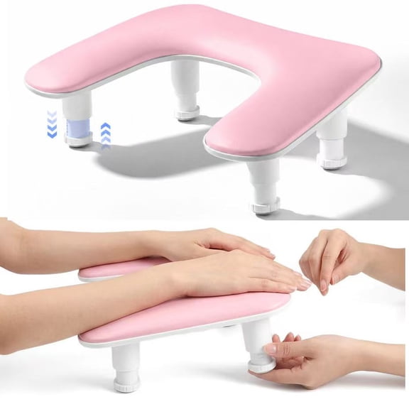 Renyuanyuan Manicure Arm Rest, U-Shaped, Telescopic Adjustable, for Nail Techs and Manicurists, Pink