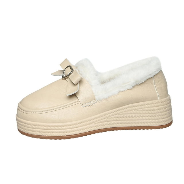Beige Feminine Style Loafers With Fleece Lining Ideal For Leisure And Everyday Use