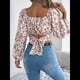 thumbnail image 4 of Top Corto Floral para Mujer, con Escote Cuadrado y Lazo en la Espalda, Sin Espalda. S, 4 of 9