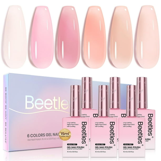 Set de esmaltes de uñas en gel Beetles Nude Pink, 6 colores, 15 ml, sin hema