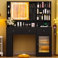 thumbnail image 3 of Ktaxon Makeup Vanity with Lighted Mirror,  Vanity Table Set w/ Charging Station, Side Rack, Black, 3 of 10