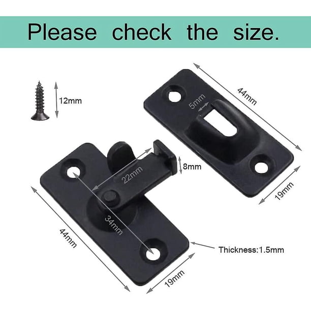 2pcs,90 Degree Locking Privacy Lock Sliding Barn Door Latch Right Angle Door Clasp Cam Lock ( Small Black)