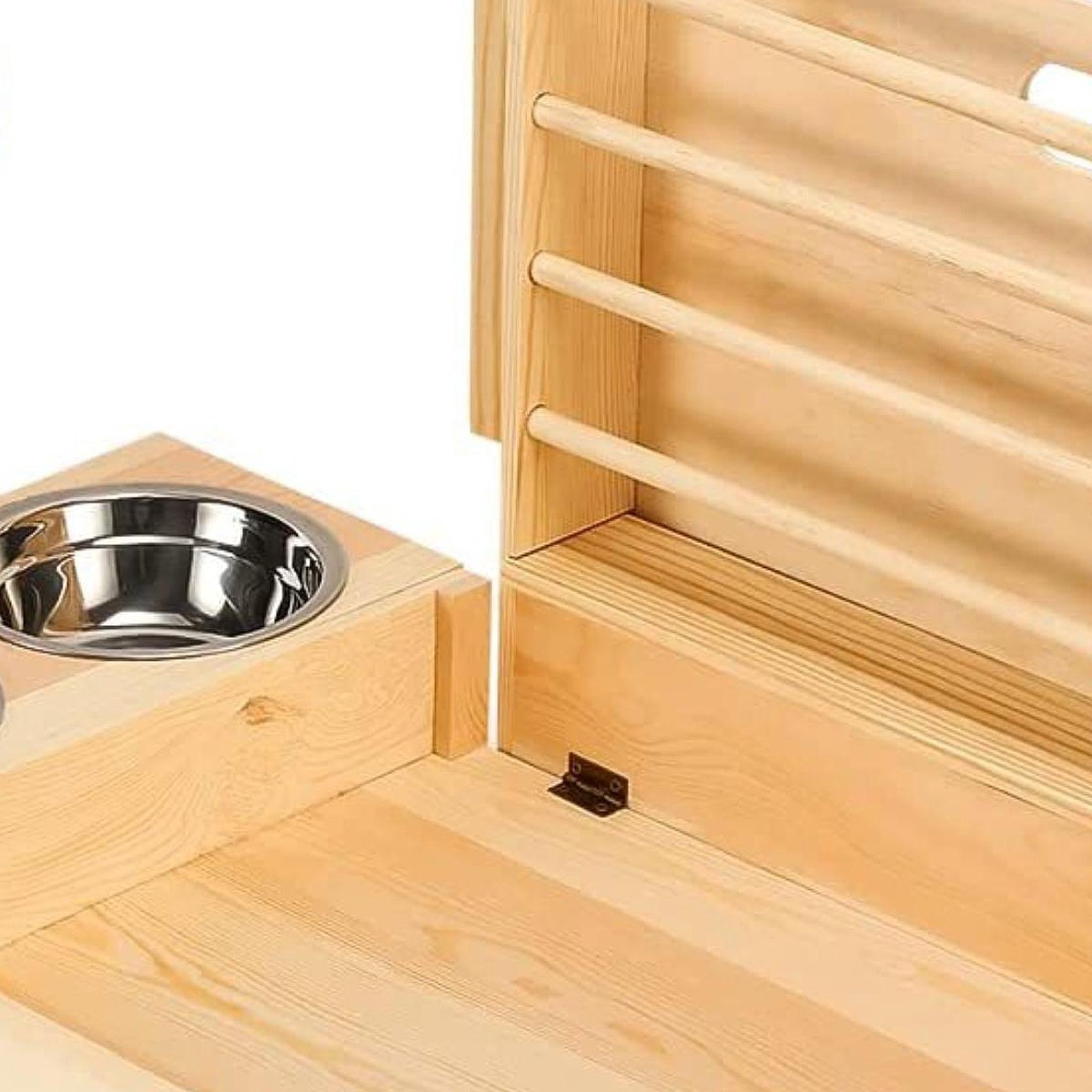 balikha Wooden Bunny Hay Feeder with Litter Tray Bunny Hay Holder Feeding Manger Guinea Pig Hay Holder for Ferret Chinchillas Dwarf