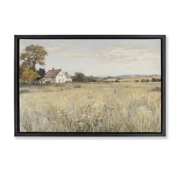 Stupell Industries Country Living in Golden Meadow Black Framed Floater Canvas Wall Art, design by Petal Prints Design