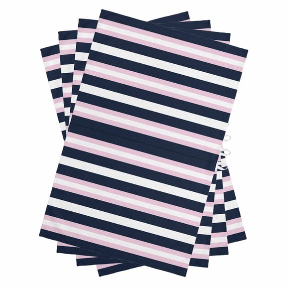 Pink Navy Blue Striped Kitchen Towels Set of 4, Water Absorbent Dish Towel, Minimalist Abstract Lines Artwork Decorative Hand Towels - Quick Drying Cloth for Cooking Baking, 18x28 Inch