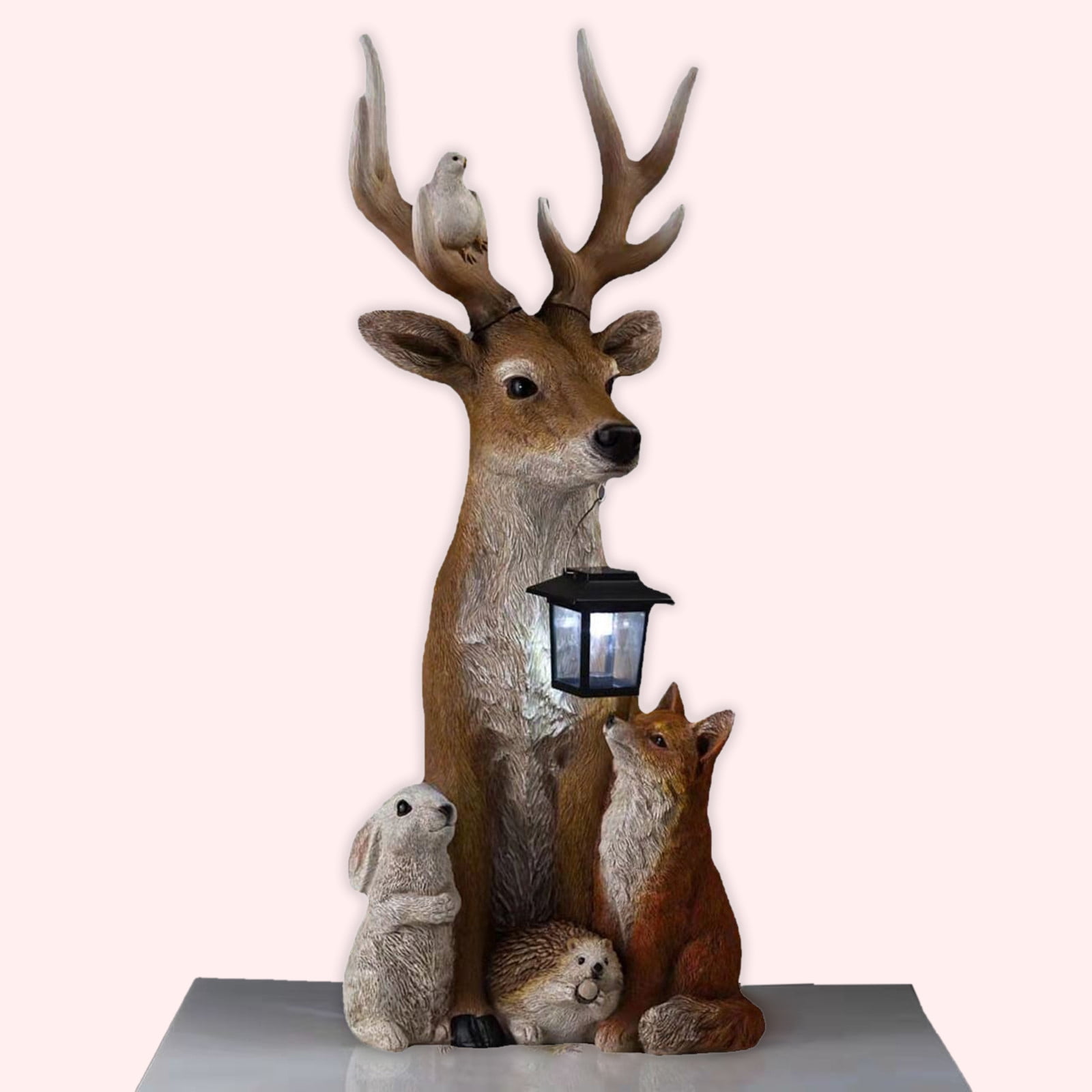 Eqslft Solar Powered Deer Garden Statue, Resin Forest Animal Figurine with LED Light, Outdoor Yard Decor for Patio, Lawn, Garden Ornament