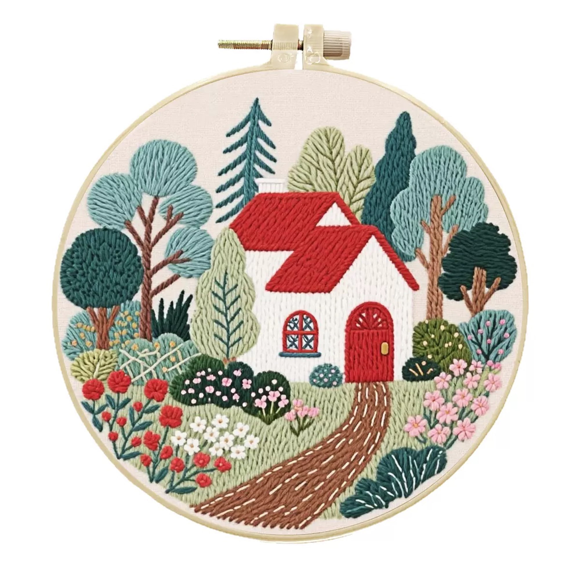 4 Pack Garden House Embroidery Kits for Adults Beginners Cottage Style DIY Embroidery Hoop Art Set