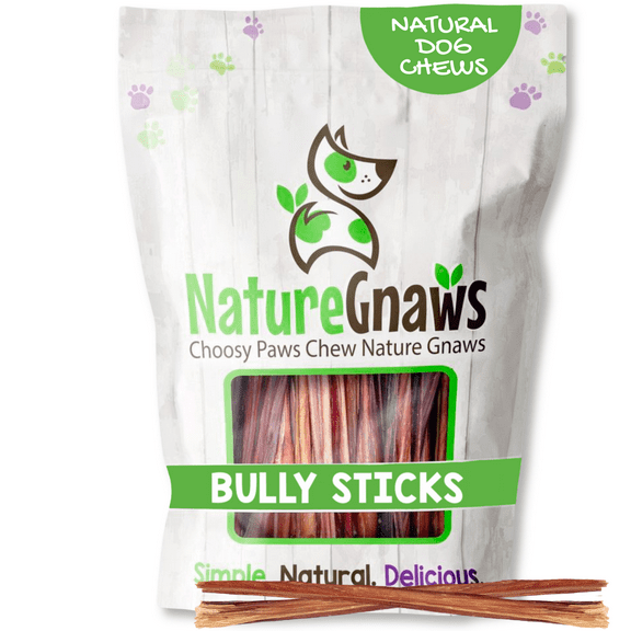 Nature Gnaws Natural Super Skinny Beef Bully Sticks for Dogs 5-6" (15 Count) Rawhide-Free Pet Treats