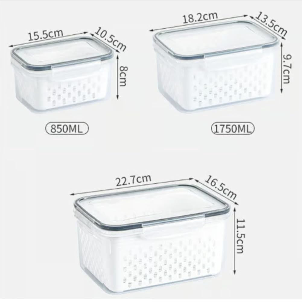 4 in 1 Food Storage Container,Fruit Storage Containers for Fridge,Produce Storage Containers with Lid and Strainer,Including Drain Basket,Multipurpose Large Fruit Containers for Fridge.