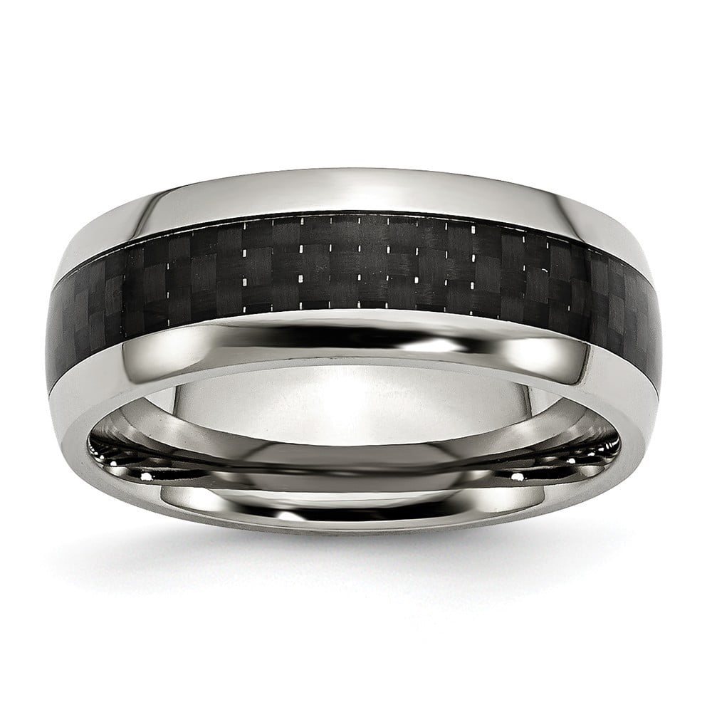 Stainless Steel Polished w/Black Carbon Fiber Inlay 8mm Band Size 12 Length Width 8