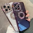 thumbnail image 4 of Compatible for iPhone 14 Pro Max Case with Luxury Clear Plating Logo View Glitter Cute Diamond Sparkly Design Aesthetic Women Teen Girls Phone Cases Bling Camera Protective Cover-Purple, 4 of 11