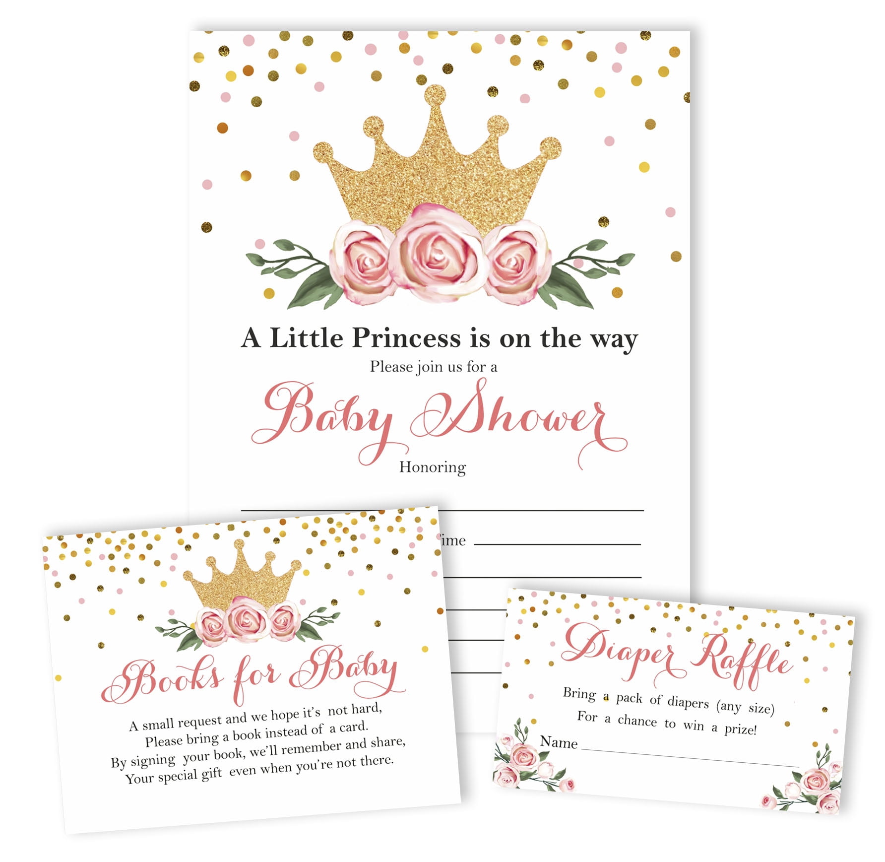 Inkdotpot Set Of 30Gender Reveal Baby Shower Invitations-Diaper Raffle Tickets And Baby Shower Book Request Cards Princess Invites Its A Boy Its A Girl