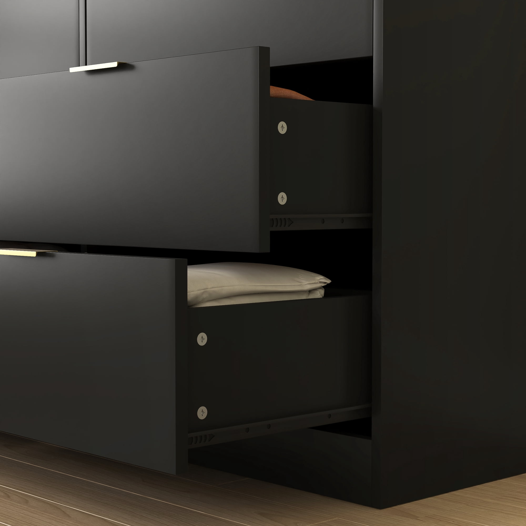 Modern 6 Drawer Dresser,Wood Chest of Drawers,Wide Storage Cabinet for Bedroom,Living Room,Hallway,Black