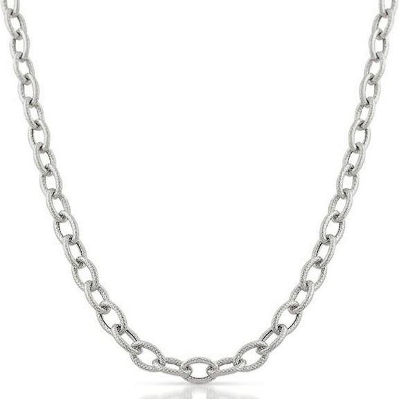 14K White Gold 3.5mm Textured Cable Pendant Chain, FREE Microfiber Cloth, Rolo Link Necklace, Giorgio Bergamo 16
