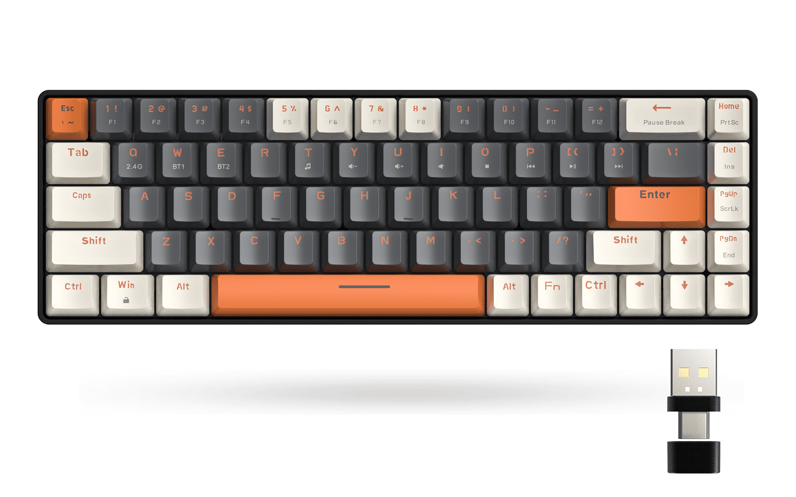 60% Wireless Mechanical Keyboard, Bluetooth 5.0/2.4GHz 68 Keys Blue Switch for PC Smartphone
