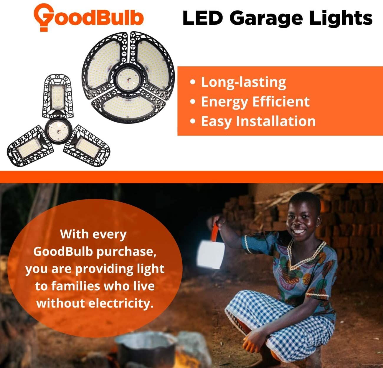 Goodbulb LED Light Upgrade Garage Lighting 60W Tri-Fold-6000K Full Spectrum Natural White-E26 1 Pack