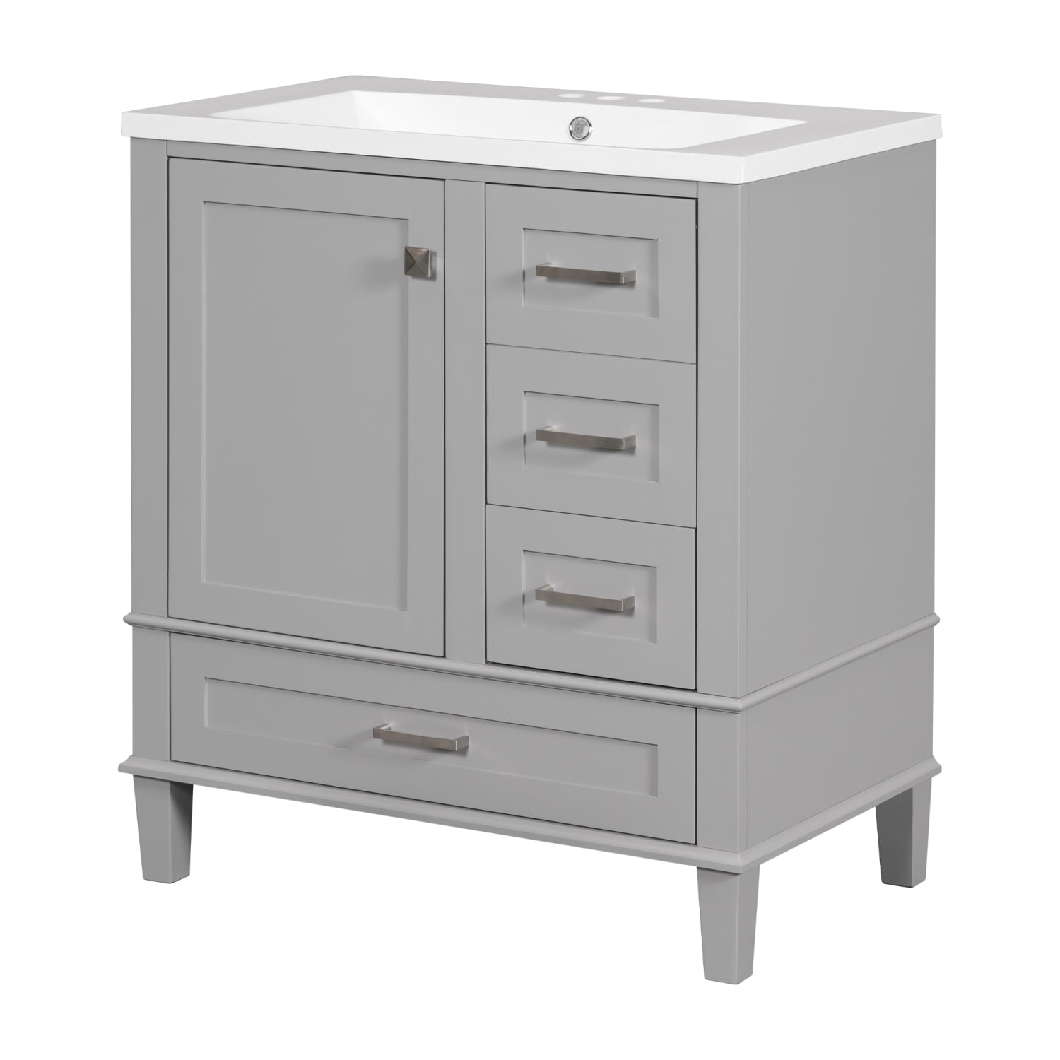 Harper & Bright Designs 30" Grey Bathroom Vanity Cabinet with Sink Combo Set, Bathroom Storage Cabinet with a Soft Closing Door and 3 Drawers, Solid Wood Frame