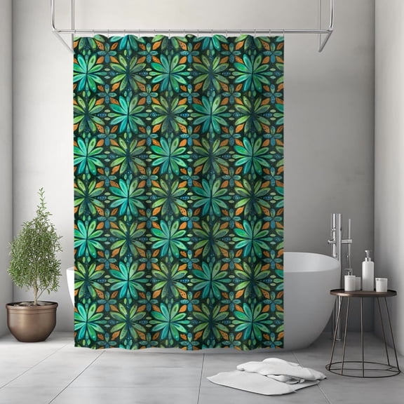 Tropical Floral Shower Curtain, Jungle Leaf Bathroom Decor, Green and Orange Bold Print, Vibrant Botanical Shower Curtain, Home Decor 60x72in