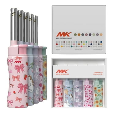 MK Lighter Candle Lighters, Windproof Flame, Ideal as Lighters for Candle, BBQ Lighters, Camping Lighters, Outdoor Lighters, Charm Series, Butane Refillable Lighters (5PC)