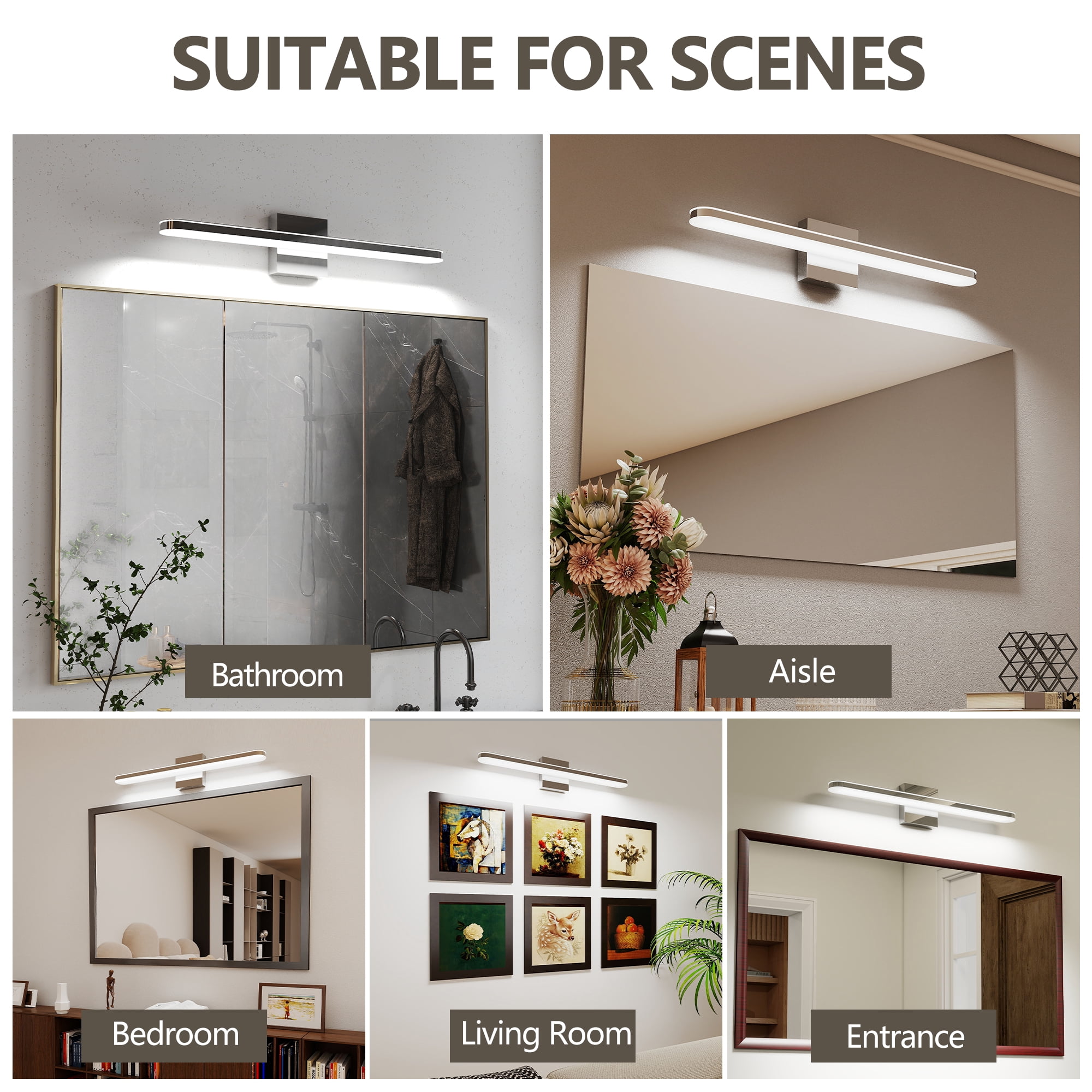 Modern Bathroom Light Fixtures Dimmable LED Vanity Lights Chrome Lamps for Bathover Mirror 24 Inch Vanity Sconces Indoor 12W Bar Lighting for Bathrooms Restroom Bedroom 6000K Wall Light for Bathroom