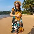 thumbnail image 4 of Balery Vintage Sunflowes Vestidos sueltos de manga corta para mujer, vestidos de verano 2025, vestidos casuales de corte A con vuelo., 4 of 6
