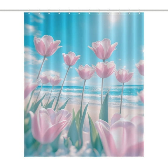Vibe Blooming Tulips Shower Curtain Fabric Bathroom Decor with Hooks