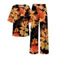 thumbnail image 4 of Jxximdong Pajamas for Women Set Summer Cotton Linen T Shirts Straight Leg Pant Plus Size 2 Piece Set Orange Loungewear XXXXL, 4 of 5