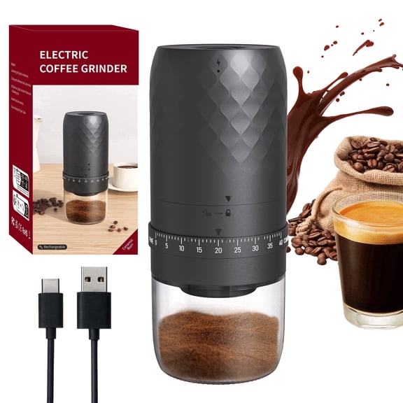 Portable Electric Burr Coffee Grinder, Compact Bean Grinder with Cleaning Brush for Travel & Home