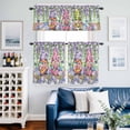 thumbnail image 2 of Blue Purple Gnomes Kitchen Curtains Sets for Windows 36 Inch Length, Spring Hydrangea Flower Leaf Green Plaid Rod Pocket Window Treatments Tier Curtains and Valances Set for Bedroom/Bathroom, 2 of 8