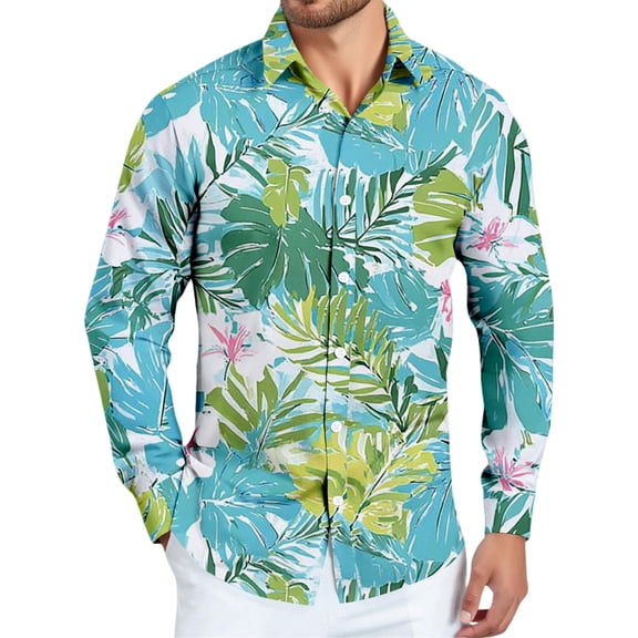 Kixjoy Tropical Shirts for Men Oversized Long Sleeve Button Down Shirt Loose Fit Beach Stretch Collared Shirts Summer Casual Lightweight Blouse for Men, Fluorescent Green XL