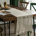 thumbnail image 1 of Nvzi table flag cotton linen splicing solid color woven tassel natural material table flag desktop decoration (white, 200 * 30cm), 1 of 5