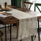 thumbnail image 1 of Nvzi table flag cotton linen splicing solid color woven tassel natural material table flag desktop decoration (white, 50 * 30cm), 1 of 5