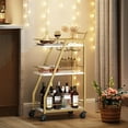 thumbnail image 2 of Small Bar Cart on Wheels, Gold Home Bar Serving Cart with Marble Pattern, 3-Tier Storage for Wine Glasses Bottles, Portable for Kitchen Living Room, Marble White and Gold, 2 of 4