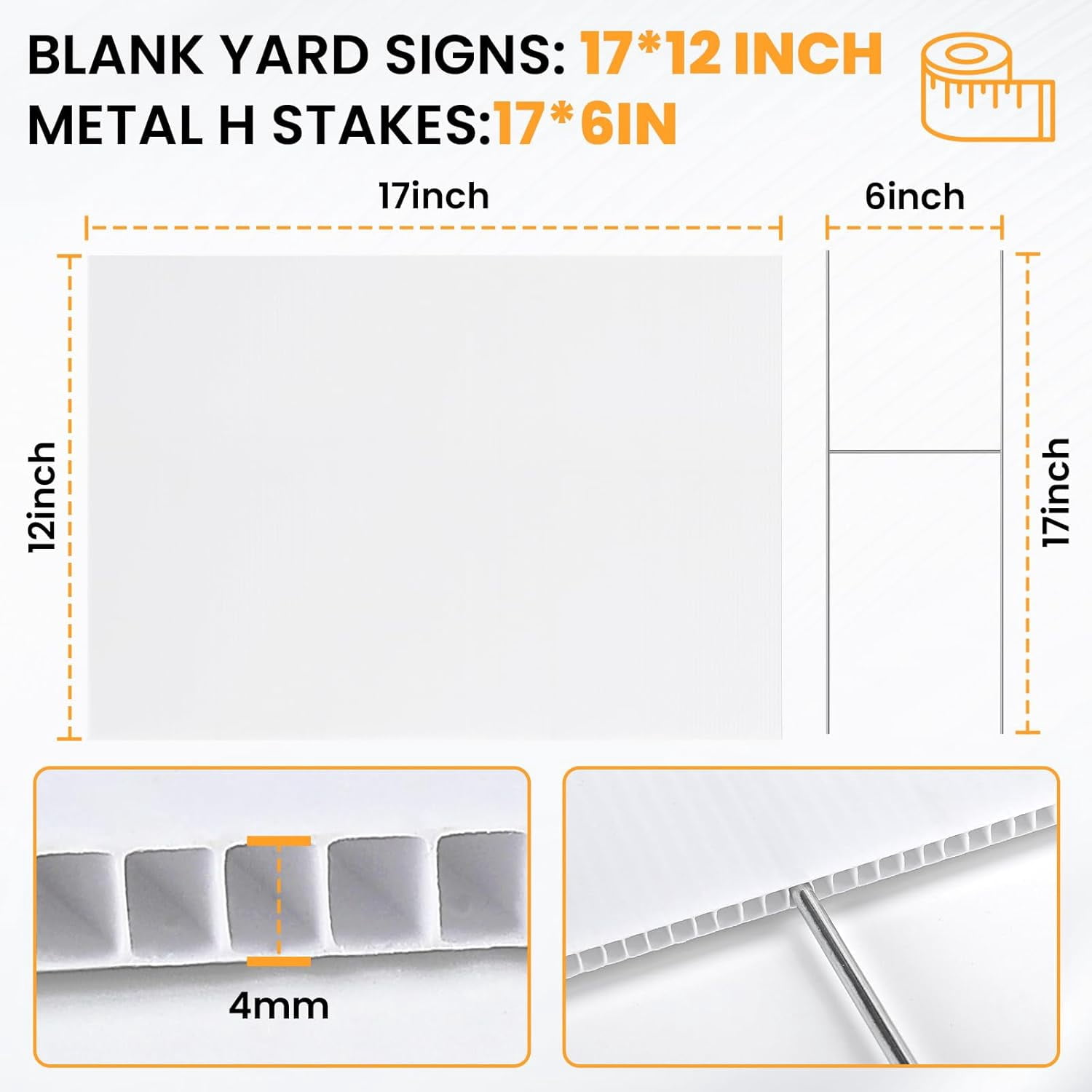 15 Pack Yard Signs with Metal Stakes, Corrugated Plastic Board for Sale Sign Outdoor, Rent, Guidepost, Garage Sale Signs