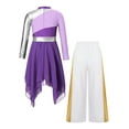 thumbnail image 2 of Choomomo Robe de Danse pour Filles avec Louanges, Manches Longues, Asymétrique, avec Pantalon Ample, Violet&Blanc 6, 2 of 5