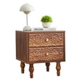 thumbnail image 6 of Wirrytor Mid century Short  Nightstand Set of 2 with 2 Drawers, Bedside Table 2 Drawer Dresser with Embossed Pattern, Storage End Table with Wooden Legs for Bedroom & Living Room,Walnut, 6 of 8