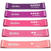 Gritin Resistance Bands, [Set of 5] Skin-Friendly Resistance Fitness Exercise Loop Bands with 5 Different Resistance Levels - Free Carrying Case Included - Ideal for Home, Gym, Yoga, Training